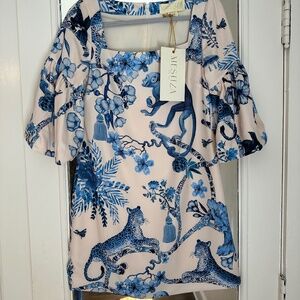 NWT Mestiza blue and blush pink mini dress